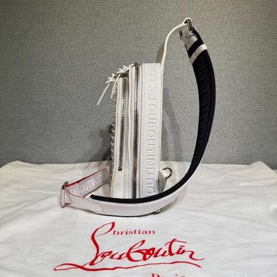 NEW AUTH CHRISTIAN LOUBOUTIN LOUBIFUNK WHITE STUDDED CROSSBODY BODY BAG
