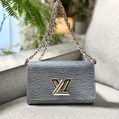 LOUIS VUITTON EPI TWIST CHAIN WALLET M61036 BLUE DENIM SHOULDER BAG CLUTCH LV