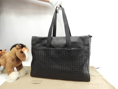 BOTTEGA VENETA INTRECCIATO LEATHER TOTE BAG BLACK BUSINESS SHOULDER BAG