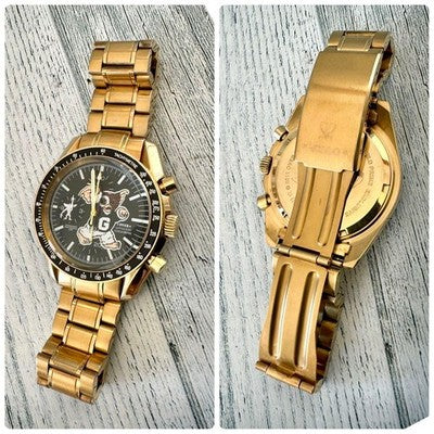 BEAMS OVER THE STRIPES GREMLIN GIZMO CHRONOGRAPH WATCH BLACK GOLD WORKING RARE