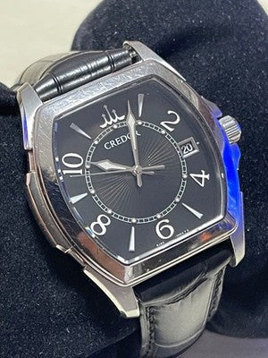 SEIKO CREDOR PACIFIC 8J82-0AC0 QUARTZ DATE BLACK DIAL MENS STAINLESS STEEL WATCH