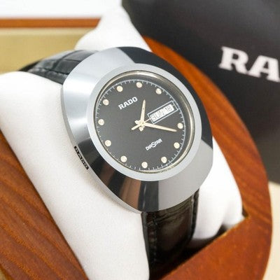 RADO DIASTAR BLACK QUARTZ MENS WATCH WORKING NEW BATTERY IN BOX VINTAGE
