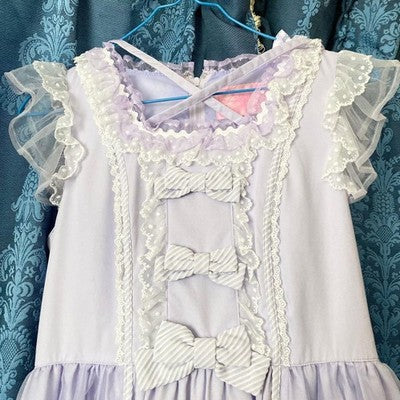 ANGELIC PRETTY CANDY STRIPED RIBBON SLEEVELESS LOLITA DRESS LAVENDER JSK USED