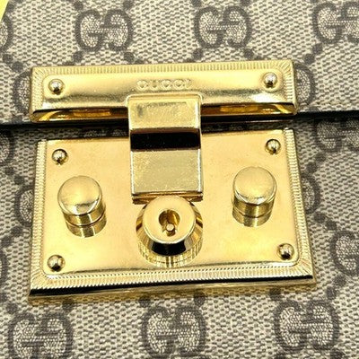 GUCCI GG SUPREME PADLOCK CHAIN SHOULDER BAG 432182 BROWN AUTHENTIC
