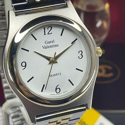 GAREL VALENTINO QZ MEN'S WRISTWATCH ROUND FACE VINTAGE STAINLESS STEEL STRAP