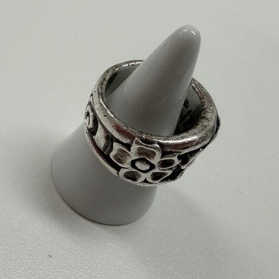 BILL WALL LEATHER CHERRY BLOSSOM RING US 10 SILVER FLORAL DESIGN GUARANTEE CARD