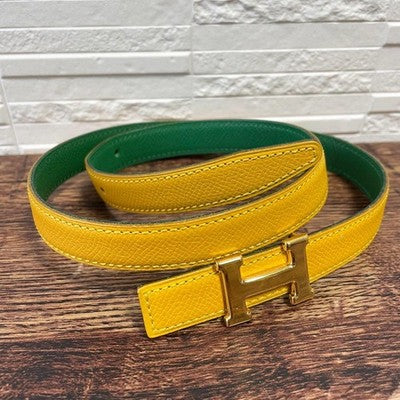 HERMES MINI CONSTANCE H-BUCKLE LEATHER BELT YELLOW GREEN 62-67CM WAIST