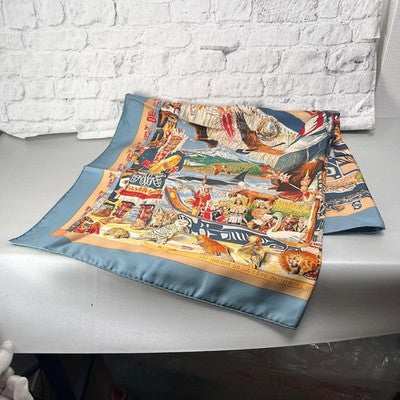 HERMES SCARF TSITSIKA BY KERMIT OLIVER 90 CM BROWN CARRE NATIVE KACHINA SILK