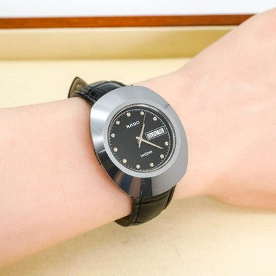 RADO DIASTAR BLACK QUARTZ MENS WATCH WORKING NEW BATTERY IN BOX VINTAGE