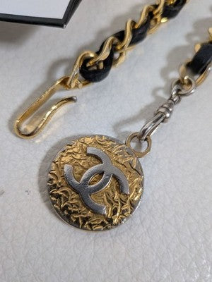CHANEL VINTAGE GOLD BLACK CHAIN BELT LEATHER METAL WOMEN'S AUTHENTIC USED BAG
