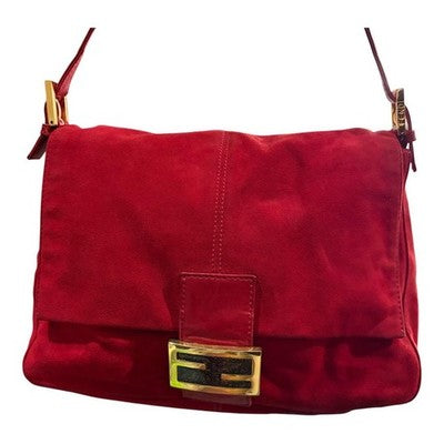 FENDI MAMMA BUCKET SHOULDER BAG RED SUEDE LEATHER HANDBAG WITH DUST BAG