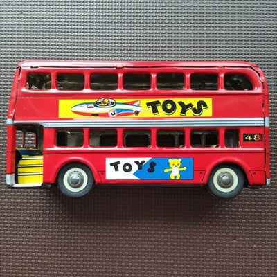 DOUBLE DECKER BUS MF844 LONDON BUS FRICTION TIN BOXED USED FROM JAPAN RED W/BOX