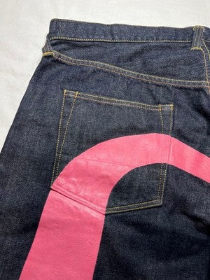 EVISU NO2 2000 JEANS PINK BIG SEAGULL SIZE 42X32 3XL BIG DENIM PANTS NEAR MINT