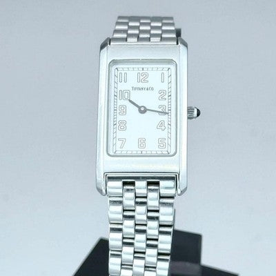 TIFFANY CLASSIC ARABIC RECTANGULAR WATCH STAINLESS STEEL WHITE DIAL BATTERY