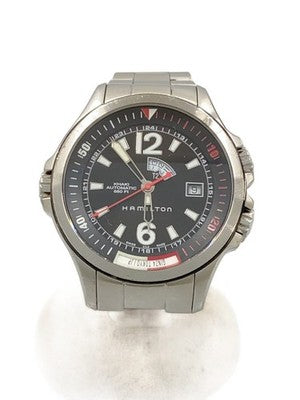 HAMILTON KHAKI NAVY GMT H775550 AUTOMATIC BLACK DIAL STAINLESS STEEL MEN'S WATCH