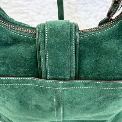 COACH OLD COACH SUEDE HOBO ONE SHOULDER BAG GREEN LEATHER TASSEL BAG