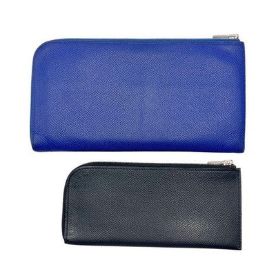 HERMES REMIX COMBINE L ZIP LONG WALLET POUCH BLUE EXCELLENT STAMP D JAPAN