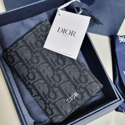 DIOR OBLIQUE JACQUARD BIFOLD CARD HOLDER UNUSED W/ BOX DUST BAG RIBBON MINT