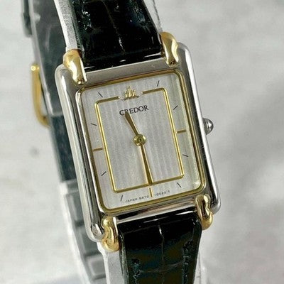 SEIKO CREDOR 5A70-5000 18KT GOLD SILVER SQUARE QUARTZ LADIES WATCH