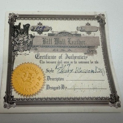 BILL WALL LEATHER CHERRY BLOSSOM RING US 10 SILVER FLORAL DESIGN GUARANTEE CARD