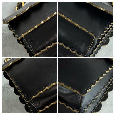 FENDI KANAI CHAIN SHOULDER BAG 2WAY LEATHER BLACK WOMEN USED AUTHENTIC