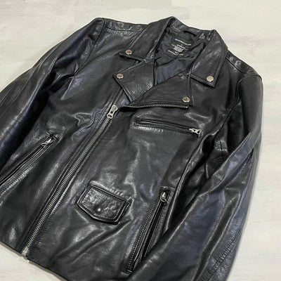 ART COMES FIRST LEATHER RIDER JACKET EARLY-ERA PUNK HAND-PAINTED BLACK SIZE 40