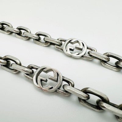 GUCCI INTERLOCKING CHAIN NECKLACE SILVER AG925 UNISEX APPROX. 60CM USED WITH BOX