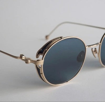 MATSUDA M3152 ROUND SUNGLASSES BRUSHED GOLD BLUE GREY LENS TITANIUM JAPAN