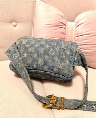 LOUIS VUITTON MONOGRAM DENIM BUM BAG/ WAIST BAG/BODY BAG, BLUE, GENUINE, FRANCE