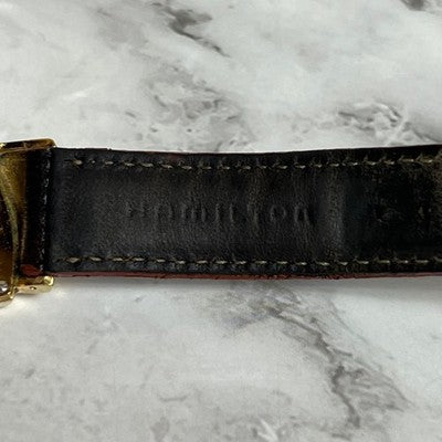 HAMILTON VENTURA 6250 MEN'S GOLD QUARTZ WATCH BROWN LEATHER BELT VINTAGE