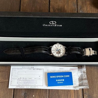 ORIENT STAR MECHANICAL MOON PHASE RK-AM0001S AUTOMATIC STAINLESS LEATHER WATCH