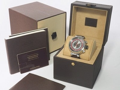 LOUIS VUITTON TAMBOUR VOYAGE CHRONOGRAPH Q102C SS GRAY 44MM WRISTWATCH AUTHENTIC