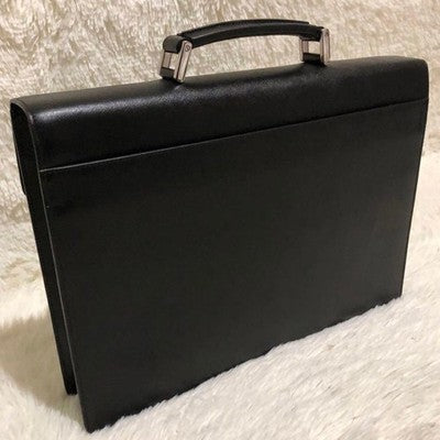 PRADA BLACK LEATHER BUSINESS BRIEFCASE BAG MEN'S AUTHENTIC EXCELLENT COND