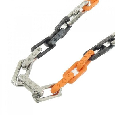 LOUIS VUITTON MONOGRAM CHAIN NECKLACE MP3142 BLACK ORANGE SILVER COLOR 54CM