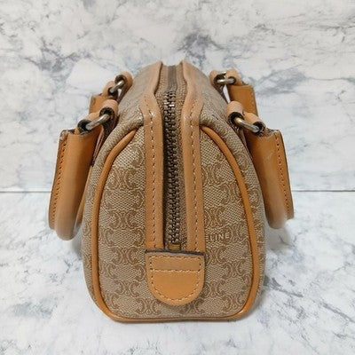 CELINE VINTAGE MACADAM MINI BOSTON BAG 2-WAY PVC LEATHER SHOULDER HANDBAG RARE