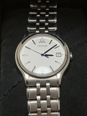 SEIKO CREDOR GCAZ057 8J86-7A00 QUARTZ DRESS WATCH BLUE HANDS WHITE DIAL MEN'S