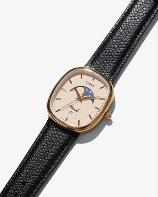 TIMEX X NOAH OVAL MOON PHASE WATCH SILVER BROWN LEATHER CREAM LIMITED NEW W/BOX