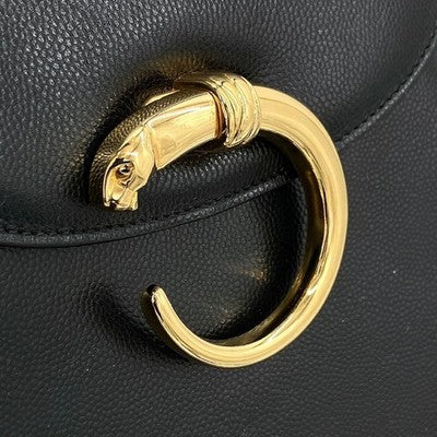 CARTIER PANTHERE BLACK LEATHER SHOULDER BAG GOLD HARDWARE AUTHENTIC JAPAN