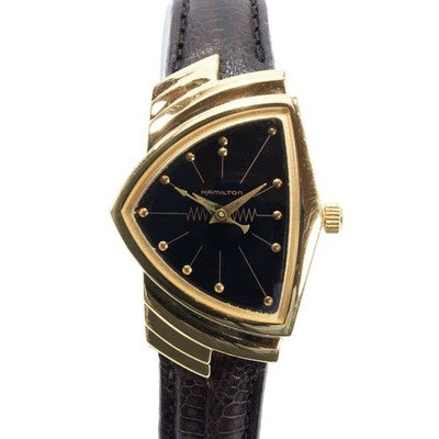 HAMILTON VENTURA 6260 QUARTZ BLACK DIAL GOLD STEEL LADIES VINTAGE WATCH USED