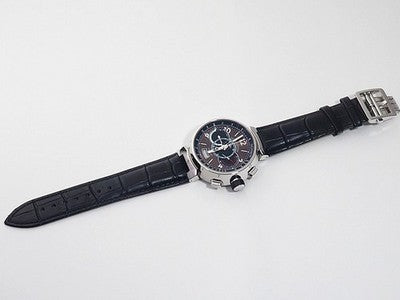 LOUIS VUITTON TAMBOUR VOYAGE CHRONOGRAPH Q102A BROWN BLACK WRISTWATCH AUTHENTIC