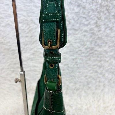 COACH OLD COACH SUEDE HOBO ONE SHOULDER BAG GREEN LEATHER TASSEL BAG