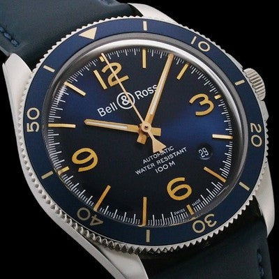 BELL & ROSS BRV2-92 AERONAVALE  BLUE DIAL LEATHER STRAP 41MM AUTOMATIC WATCH