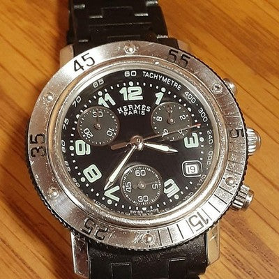 HERMES CLIPPER DIVER CHRONOGRAPH CL2.315 QUARTZ DATE STEEL UNISEX WATCH USED