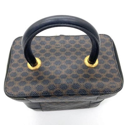 CELINE TRIOMPHE MACADAM PVC HANDBAG BLACK BROWN TOP HANDLE BAG VINTAGE JAPAN