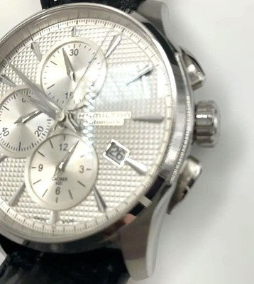 HAMILTON H325960 JAZZMASTER AUTO CHRONOGRAPH SILVER DIAL WITH BOX USED JAPAN