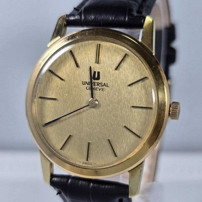 UNIVERSAL GENEVE 542136 VINTAGE MANUAL WIND LINEN DIAL GOLD PLATED WATCH