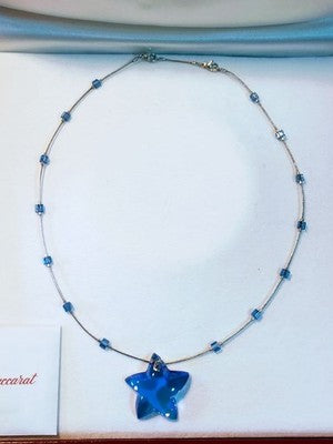 BACCARAT NECKLACE PENDANT STAR COLOR BLUE 16.5 INCH WOMEN ACCESSORIES NEAR MINT