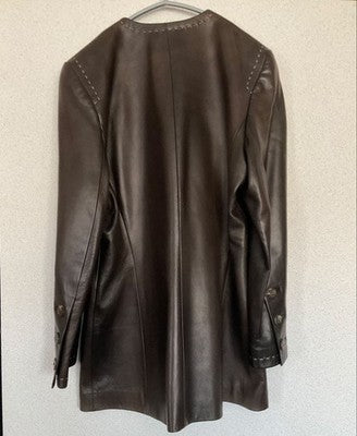 CELINE LAMBSKIN COLLARLESS LEATHER JACKET BROWN WOMEN VINTAGE EXCELLENT CLEAN OK