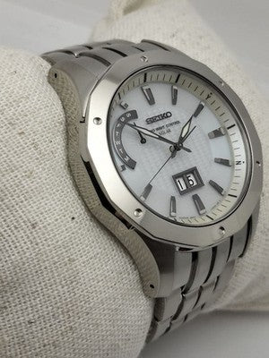 SEIKO BRIGHTZ RADIO SOLAR TITANIUM 8B43-0AA0 WHITE DIAL BIG CALENDAR MENS WATCH