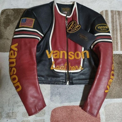 VANSON ONE STAR LEATHER JACKET NO PATCHES RARE BLACK/RED SIZE 38 MADE IN USA